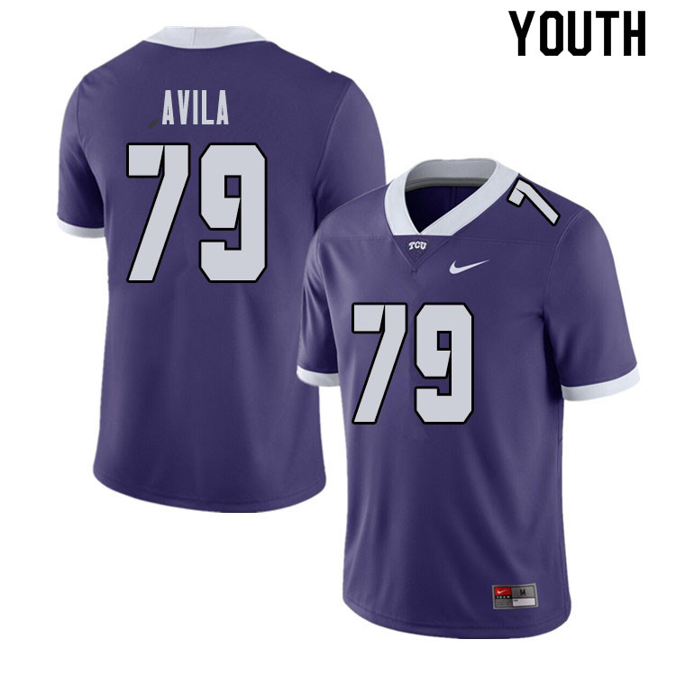Youth #79 Esteban Avila TCU Horned Frogs College Football Jerseys Sale-Purple - Click Image to Close